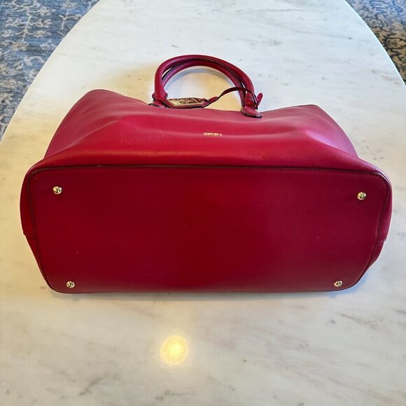 Lauren Ralph Lauren Red Leather Top Handle Crossbody Convertible Shoulder Bag - Picture 3 of 11